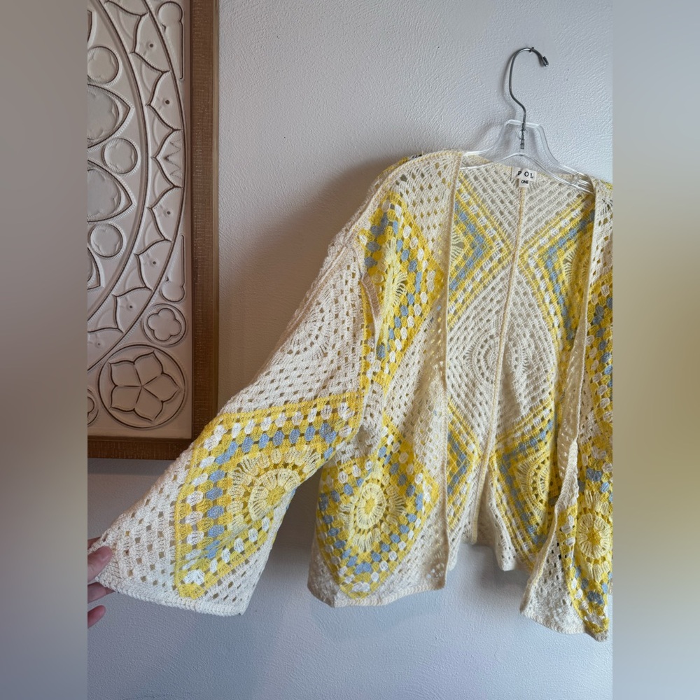 POL Yellow and Blue Boho Crochet Cardigan - Picture 7 of 12